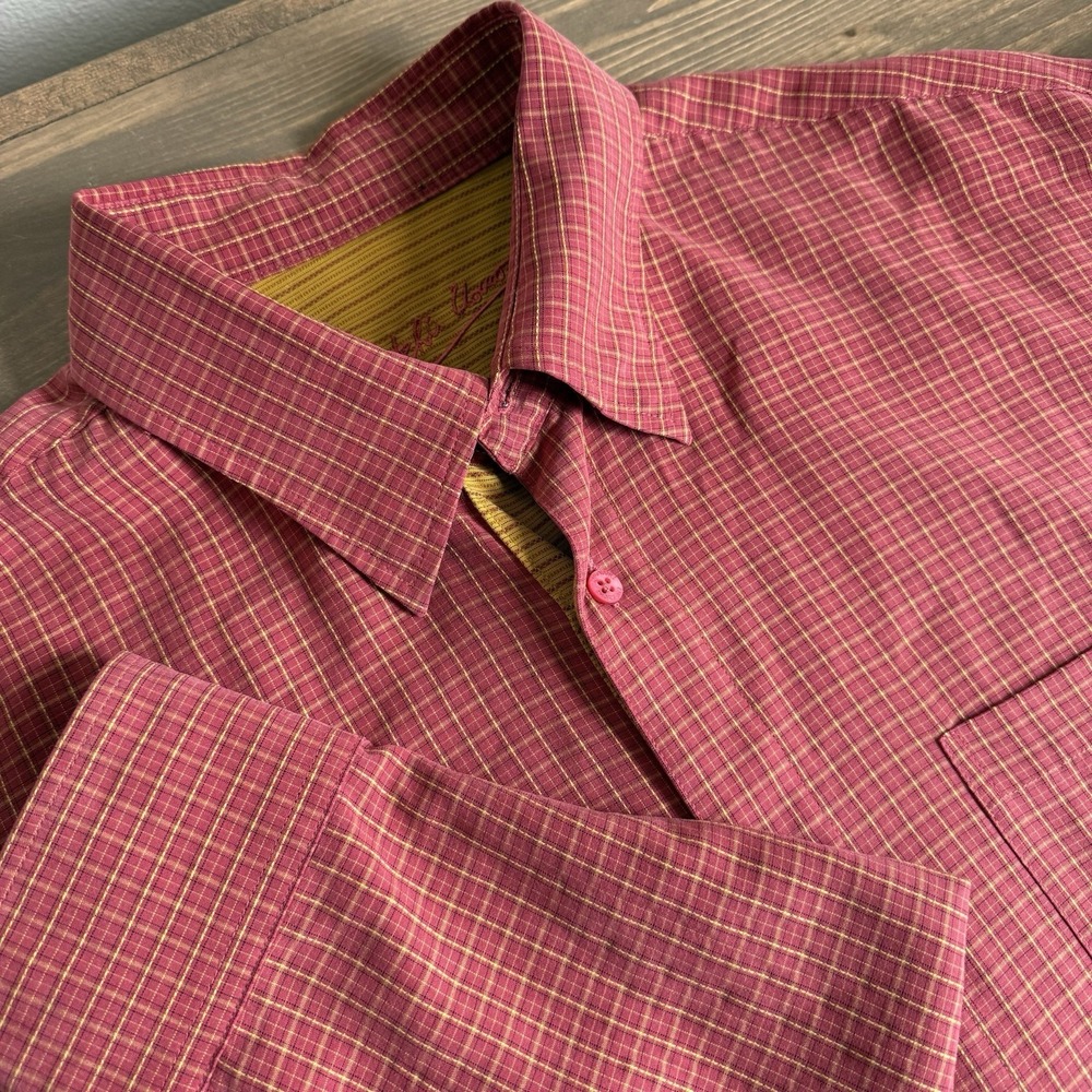 Bugatchi Uomo Men's XL Plaid Long‎ Sleeve Button Up Casual Shirt Collared Top